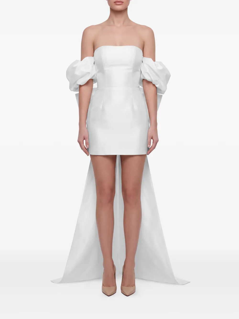 POST MERIDIEM bow-back puff-sleeve mini dress - White