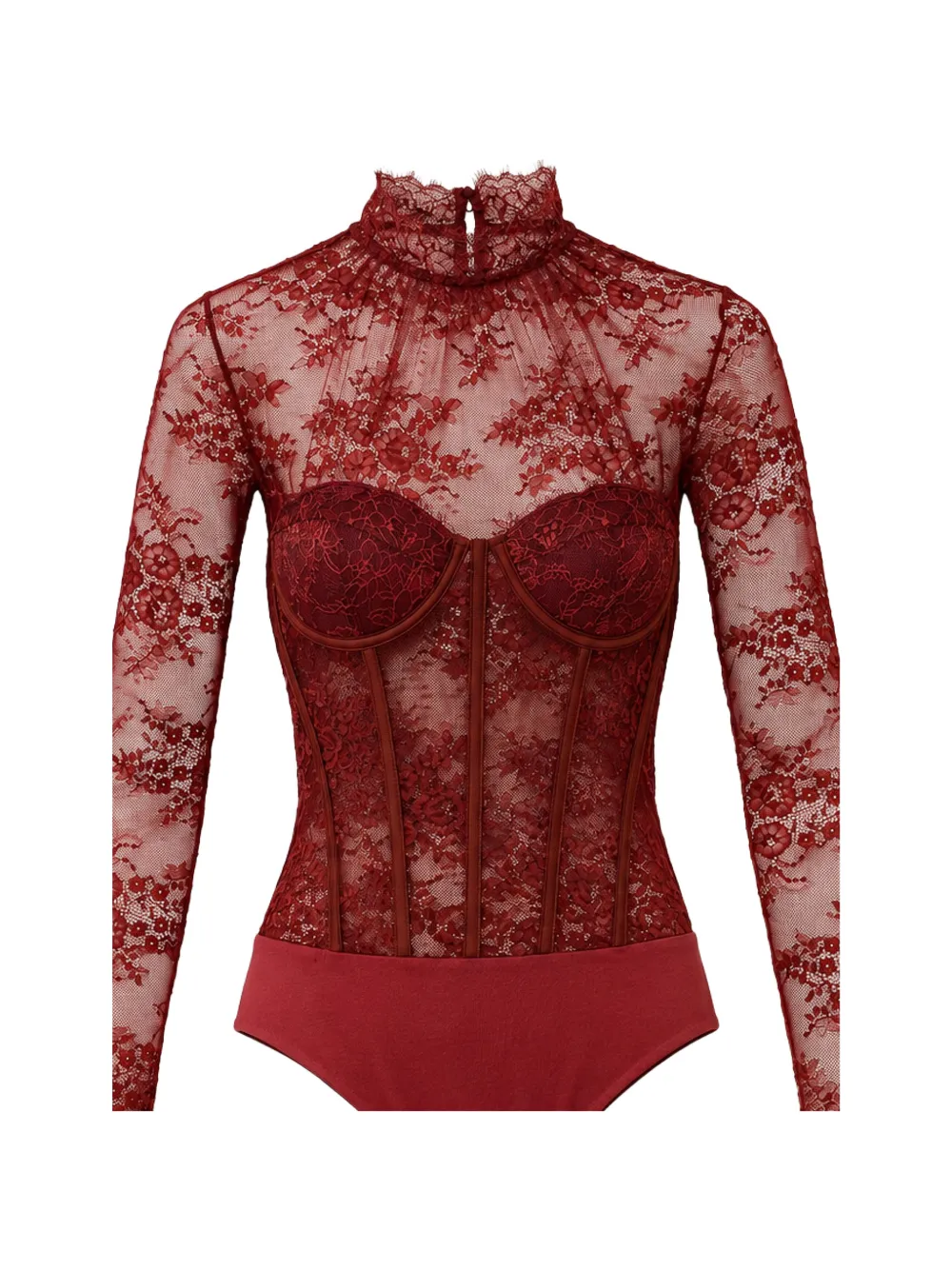 Retrofete Valentina body met kanten vlakken Rood