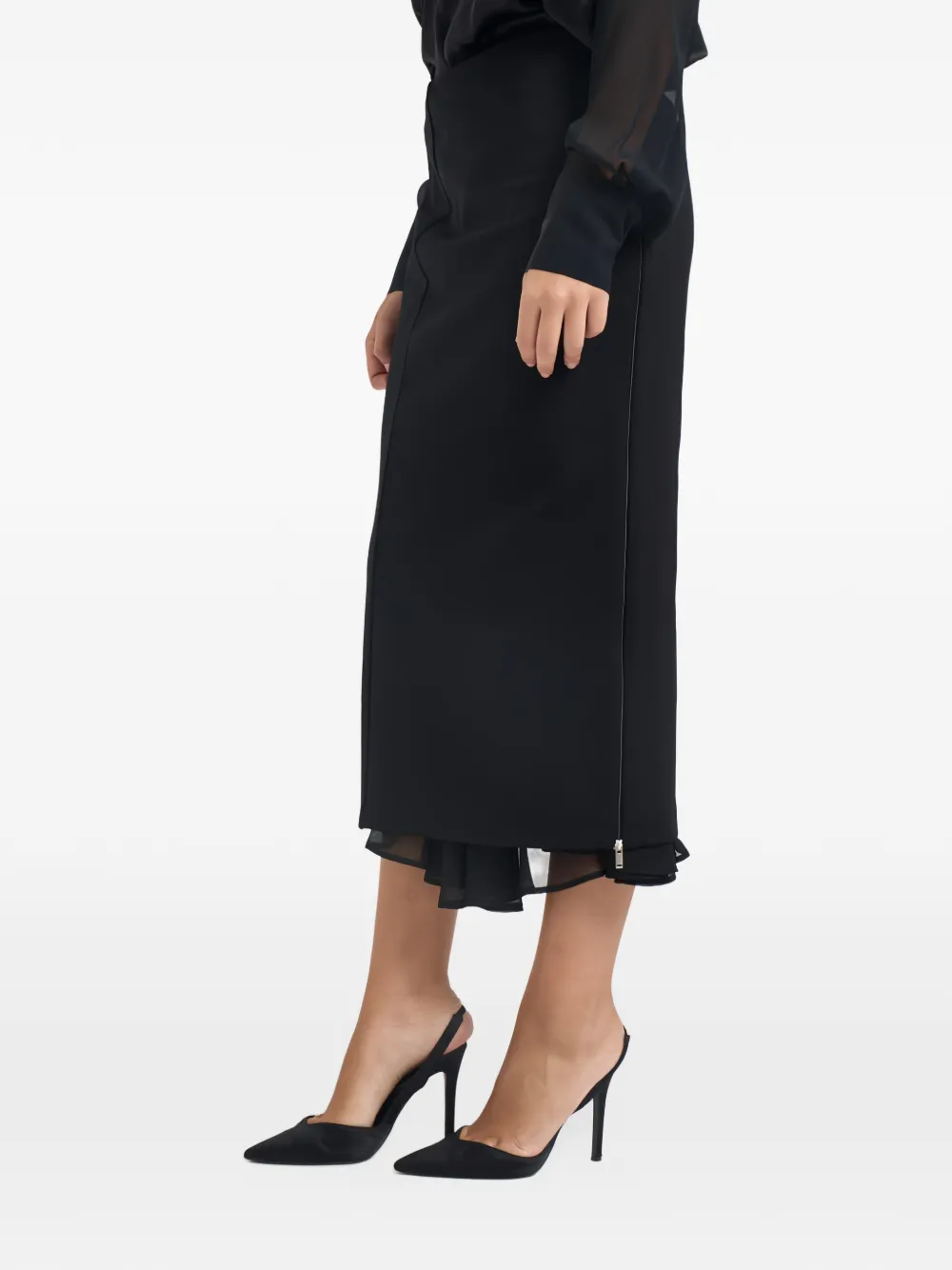 Semicouture layered-hem zip-detail midi skirt Zwart