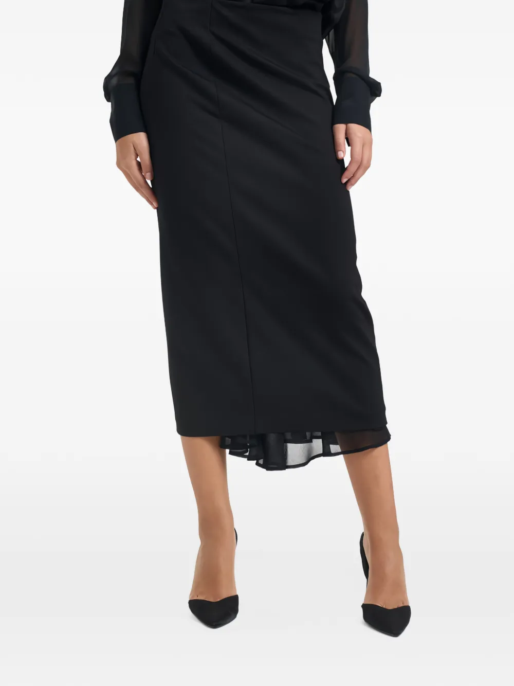 Semicouture layered-hem zip-detail midi skirt Zwart