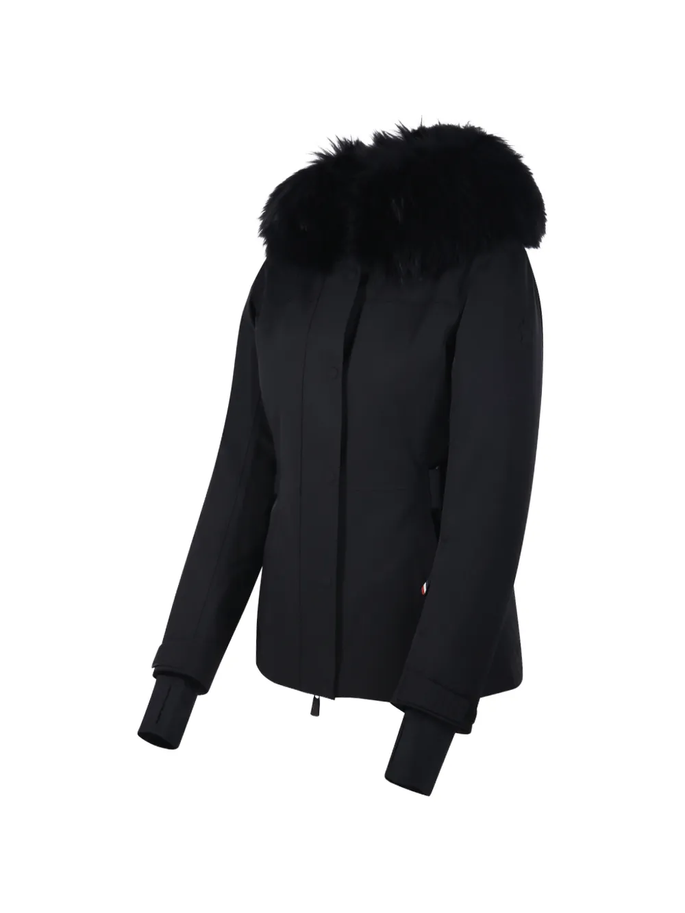 Moncler faux-fur trim belted jacket Zwart