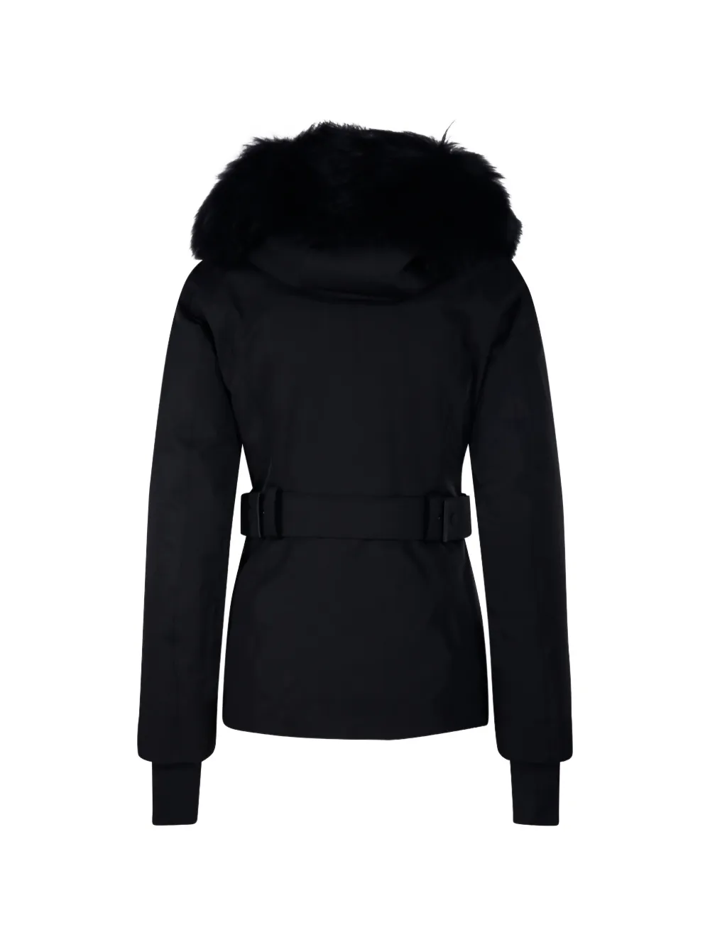 Moncler faux-fur trim belted jacket Zwart