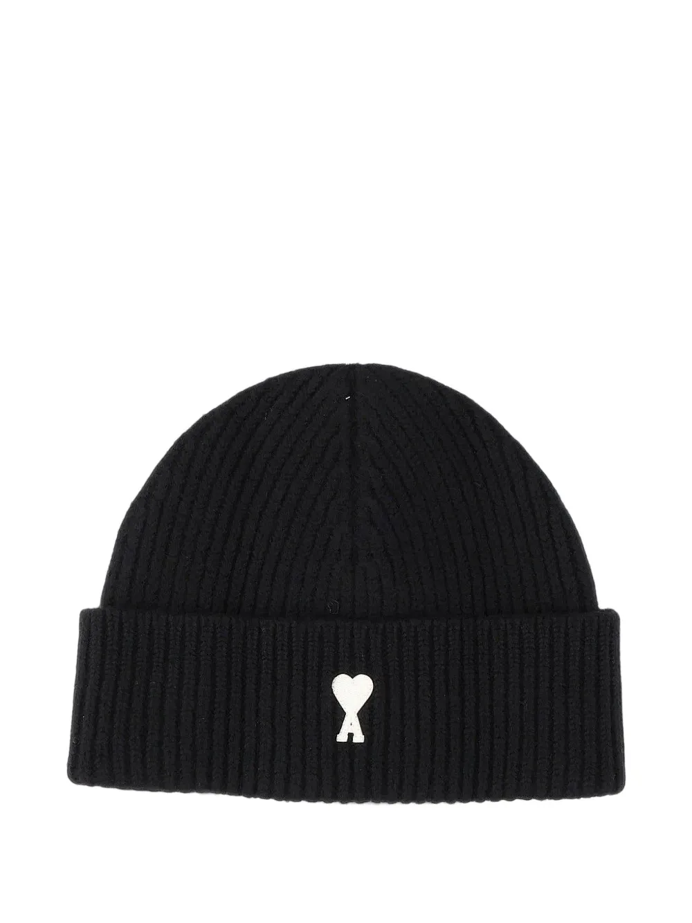 AMI Paris black wool beanie with Ami de Coeur - Nero