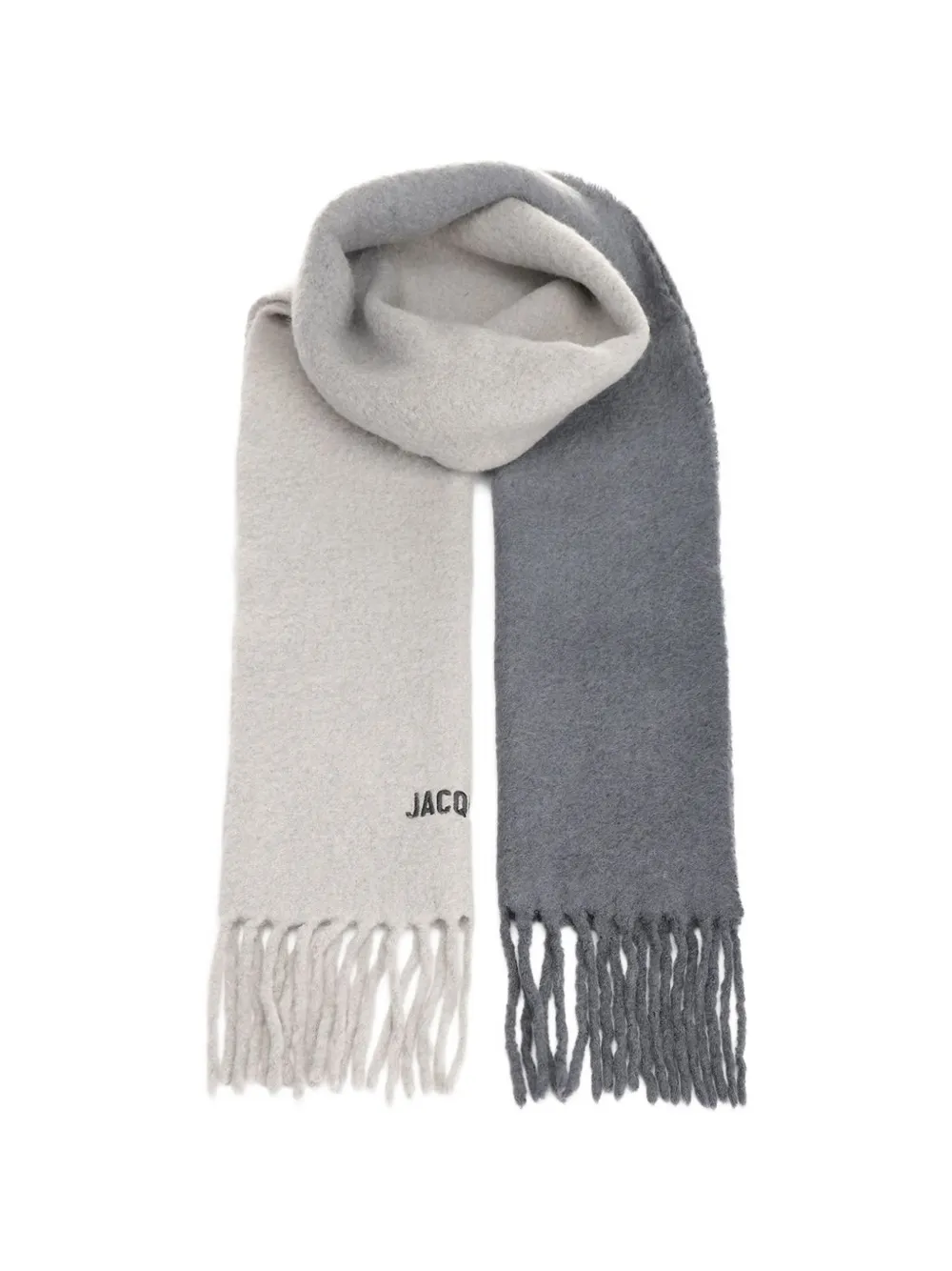 Jacquemus The Moisson logo-embroidered fringed scarf - Grigio