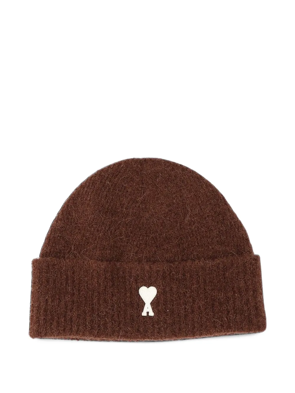 AMI Paris brown alpaca beanie with Ami de Coeur - Marrone