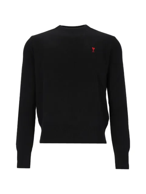 AMI Paris black crewneck wool sweater with Ami de Coeur