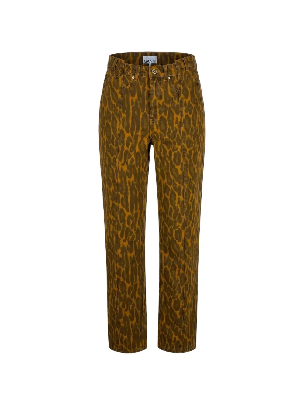 GANNI Fold jeans in leopard denim Bruin