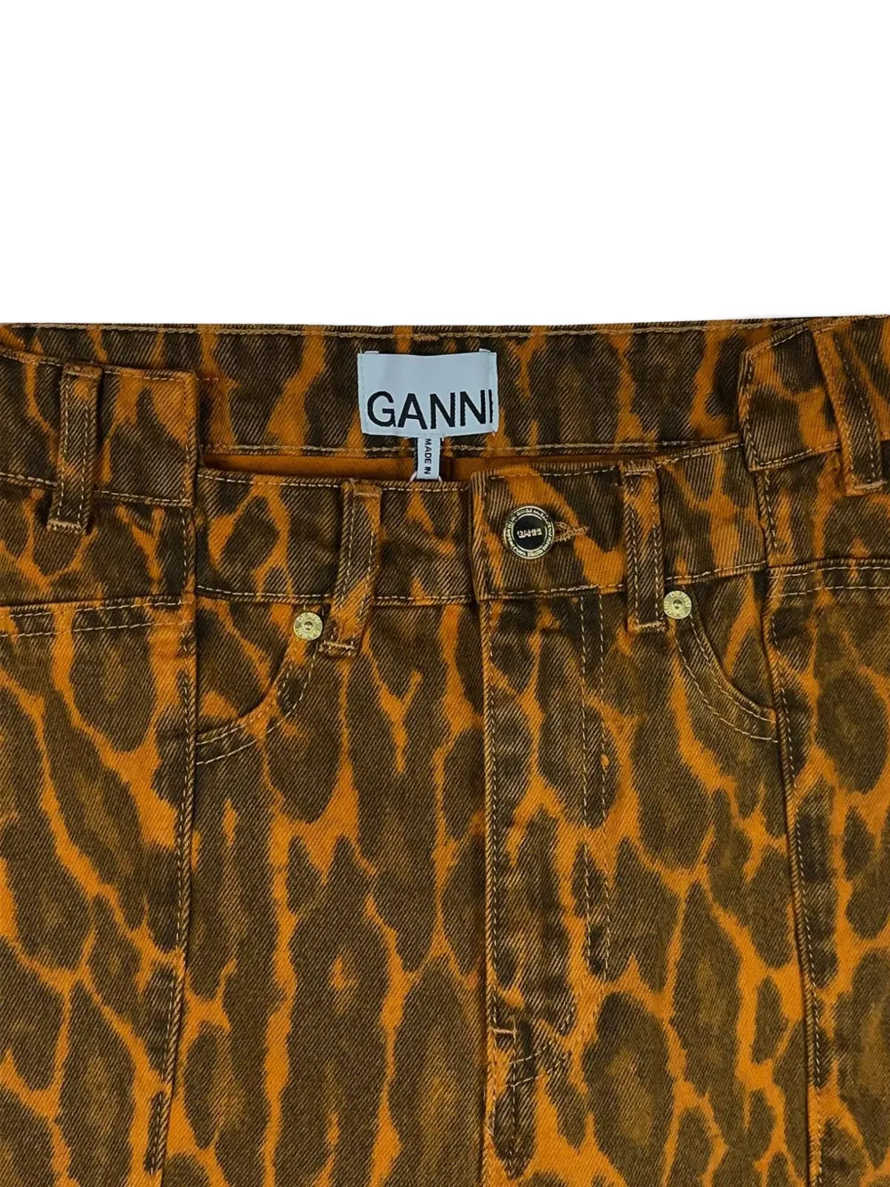 GANNI Fold jeans in leopard denim Bruin