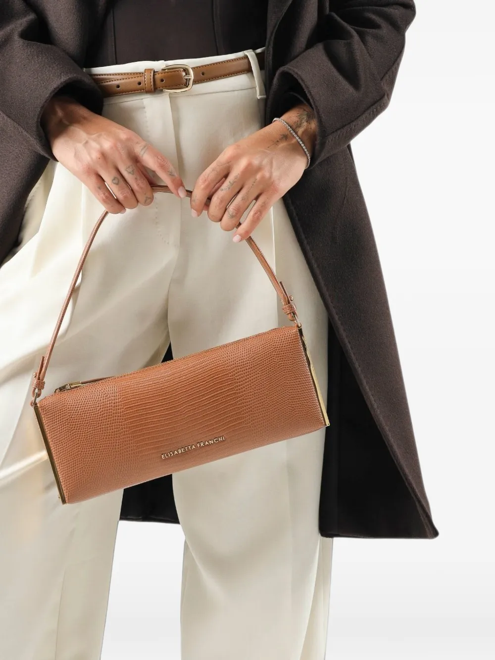 Elisabetta Franchi Shopper met hagedissenhuid-effect Bruin