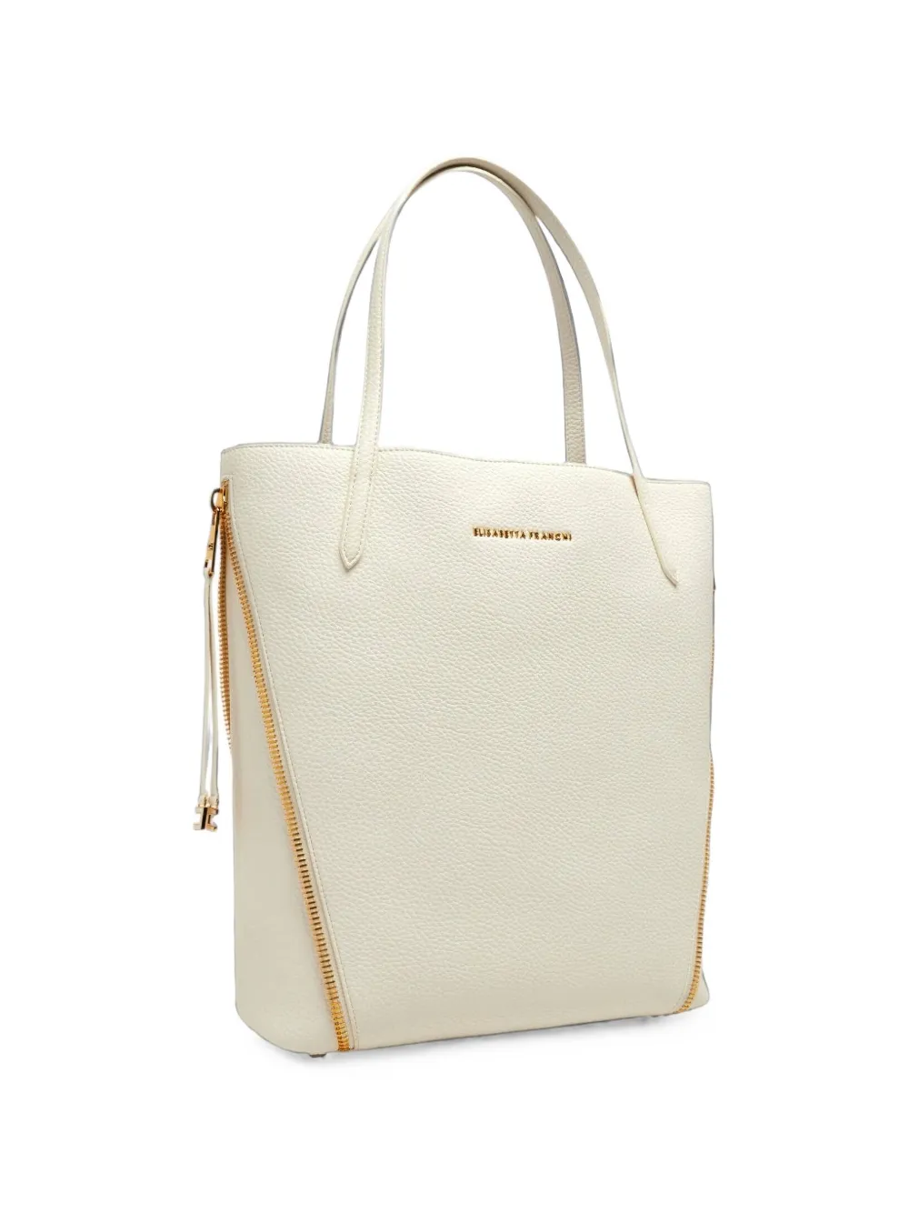 Elisabetta Franchi side-zip pebbled tote bag Beige