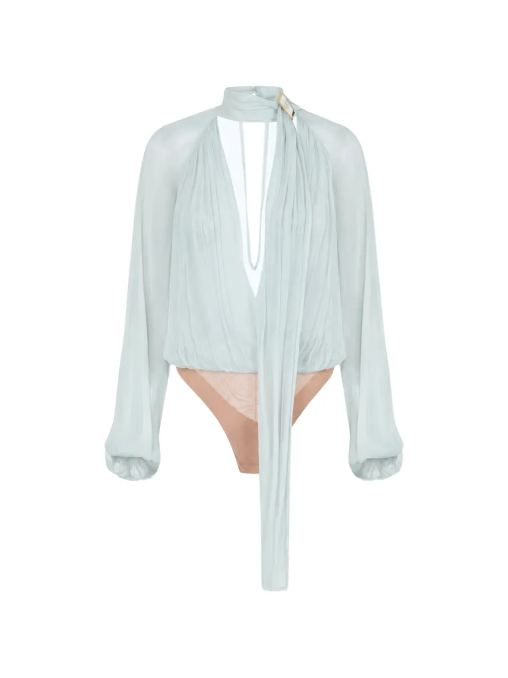 Elisabetta Franchi crêponne pussy-bow bodysuit - Blu