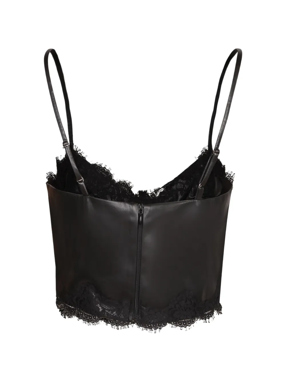 ERMANNO FIRENZE lace-trim leather tank top Zwart