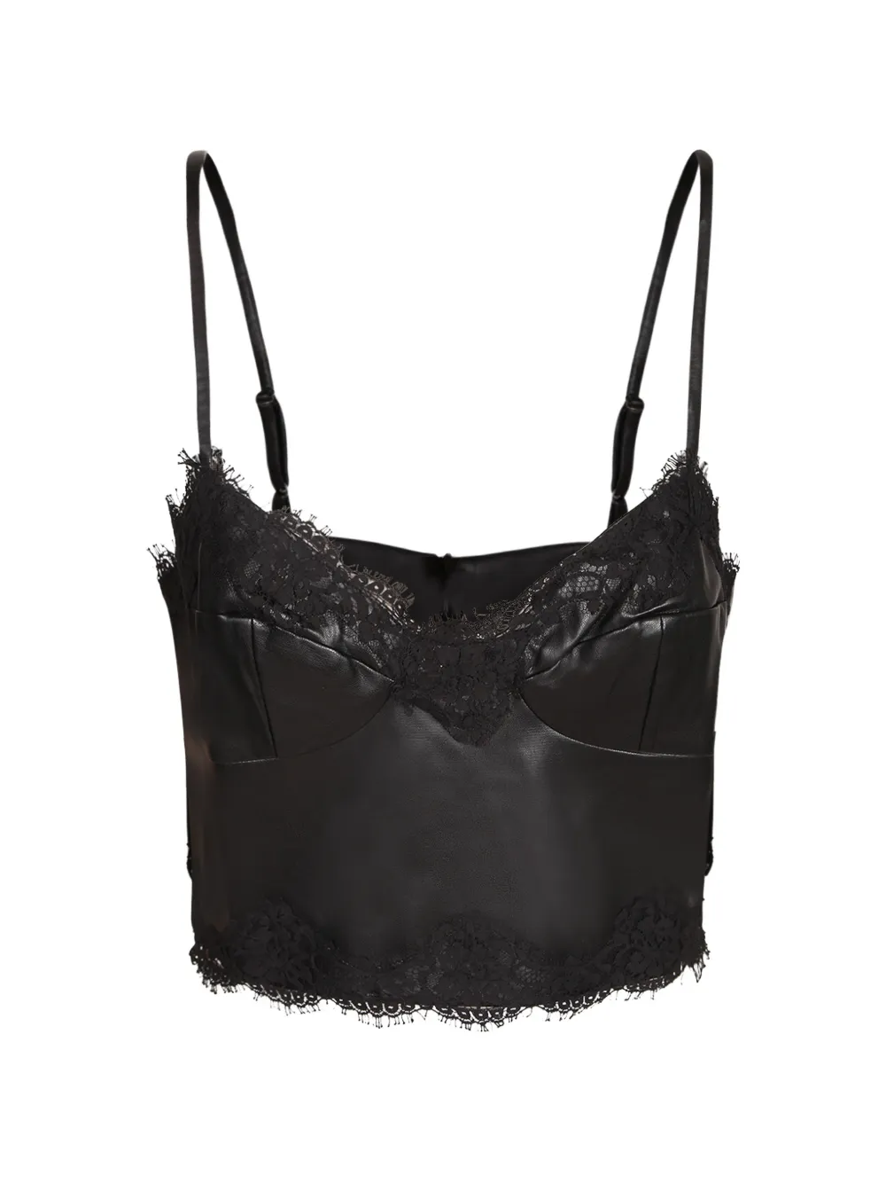 ERMANNO FIRENZE lace-trim leather tank top - Noir ERMANNO FIRENZE lace-trim leather tank top - Noir