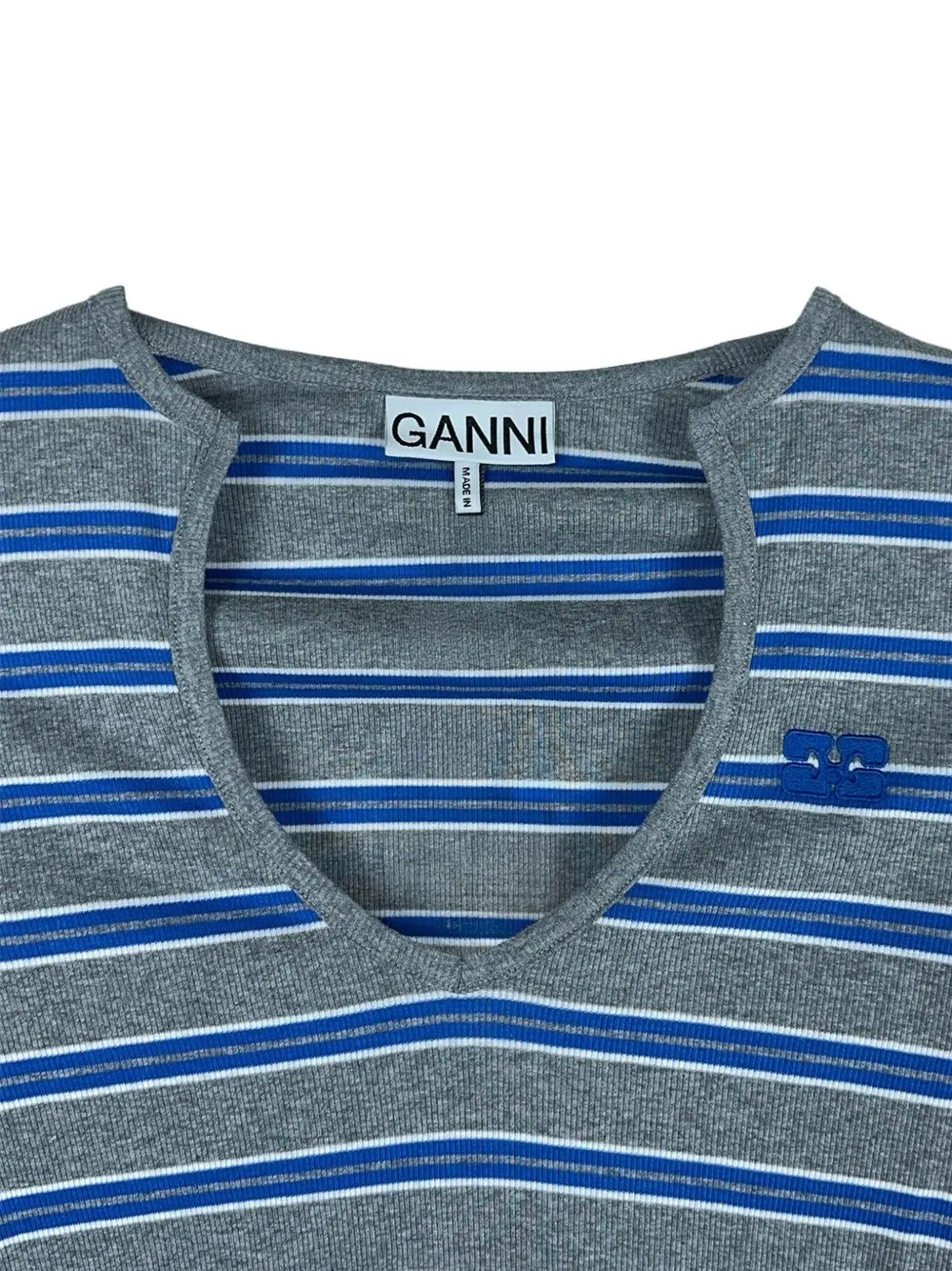 GANNI striped ribbed-knit top Grijs