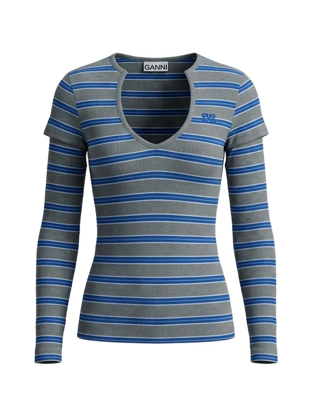 GANNI striped ribbed-knit top Grijs