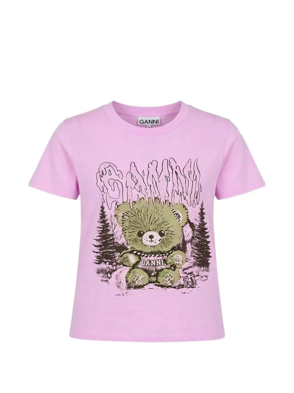 GANNI Baby Fit T-shirt with forest teddy Roze
