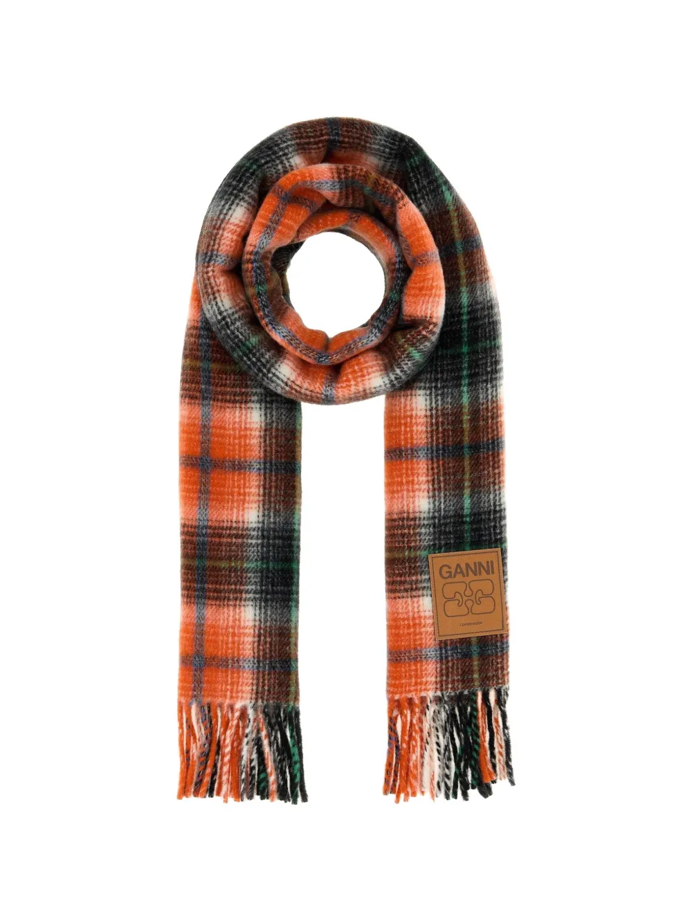 GANNI scarf in check wool Oranje