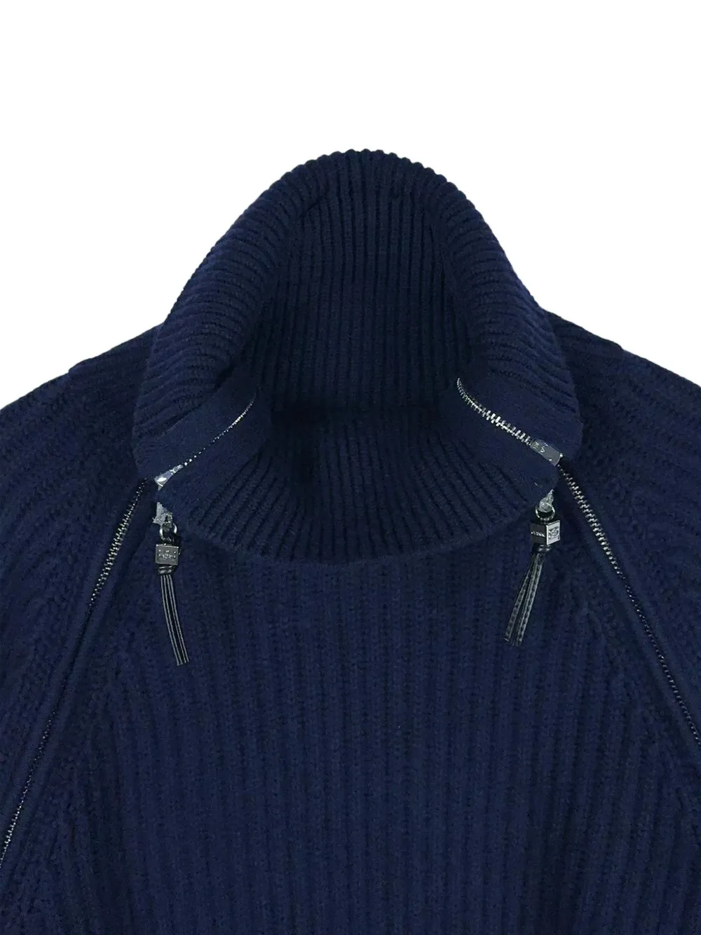 GANNI ribbed zip-detail sweater Blauw