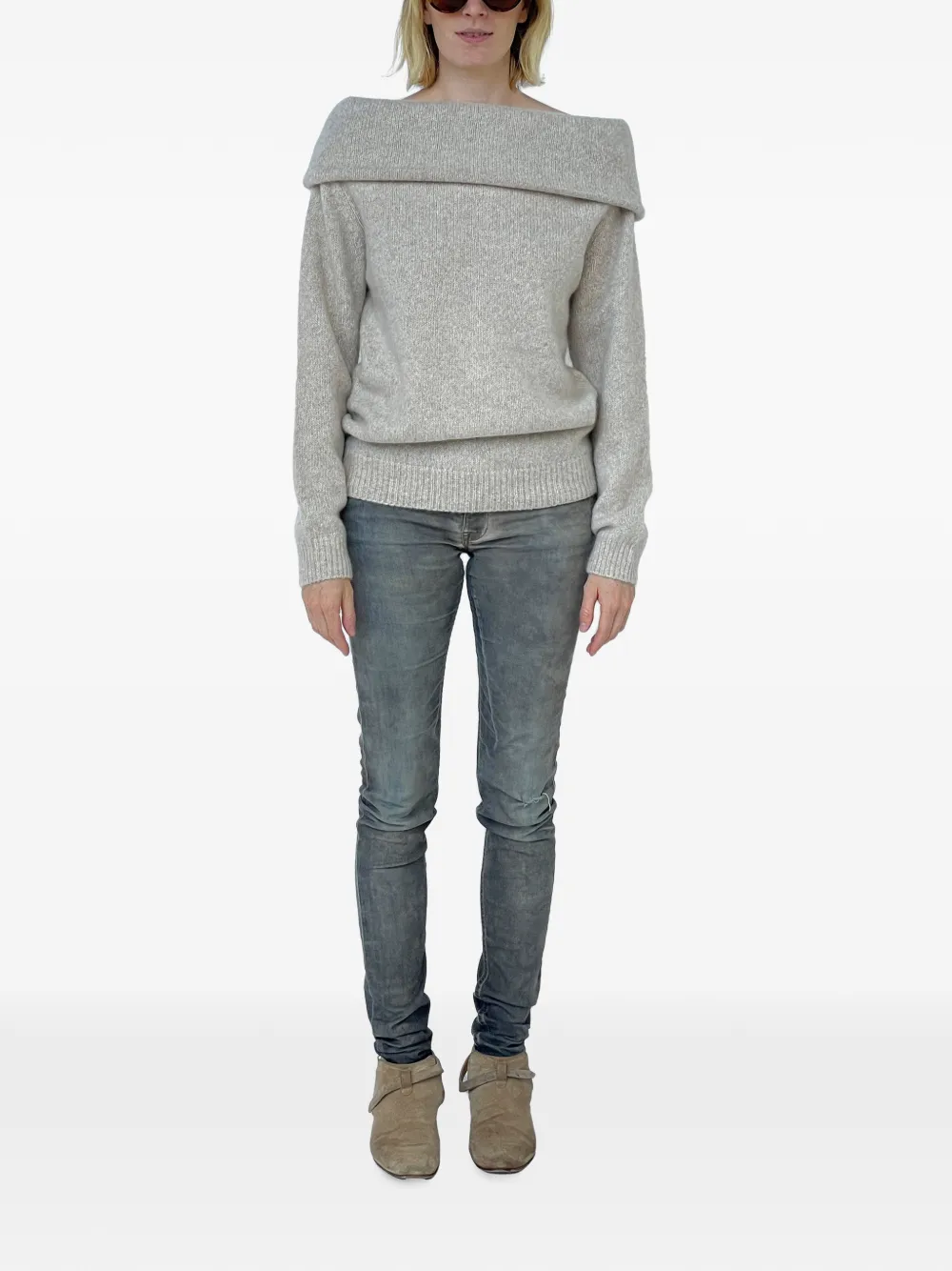 Frenckenberger Gemêleerde off-shoulder trui Grijs