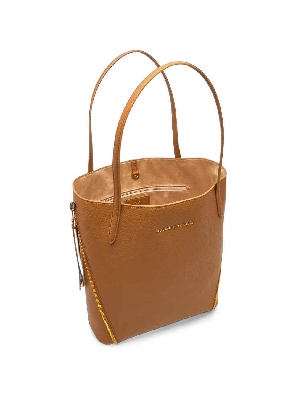 Elisabetta Franchi Shopper met textuur en ritsdetail Beige