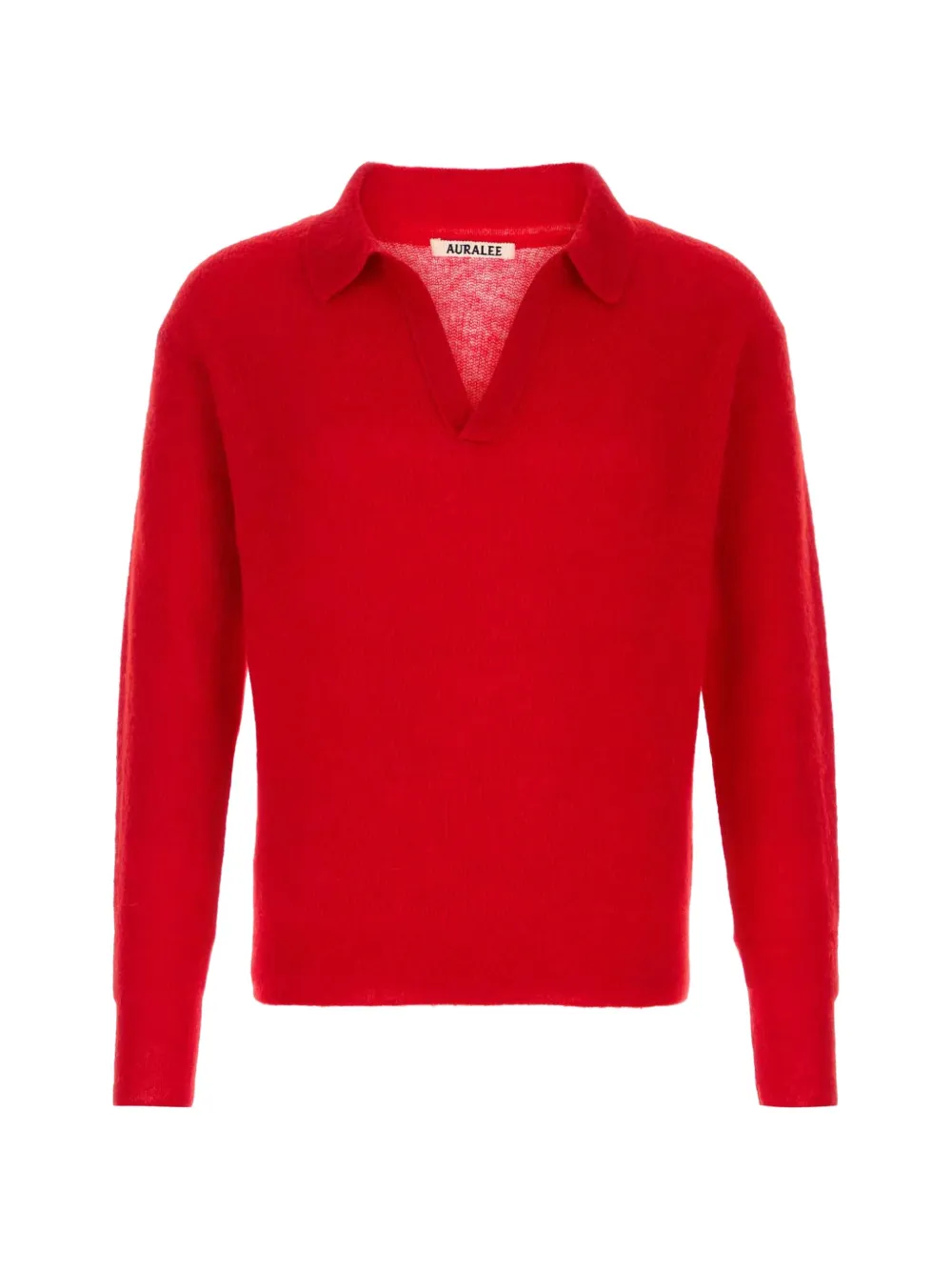 Auralee fine-knit long-sleeve polo sweater - Rouge