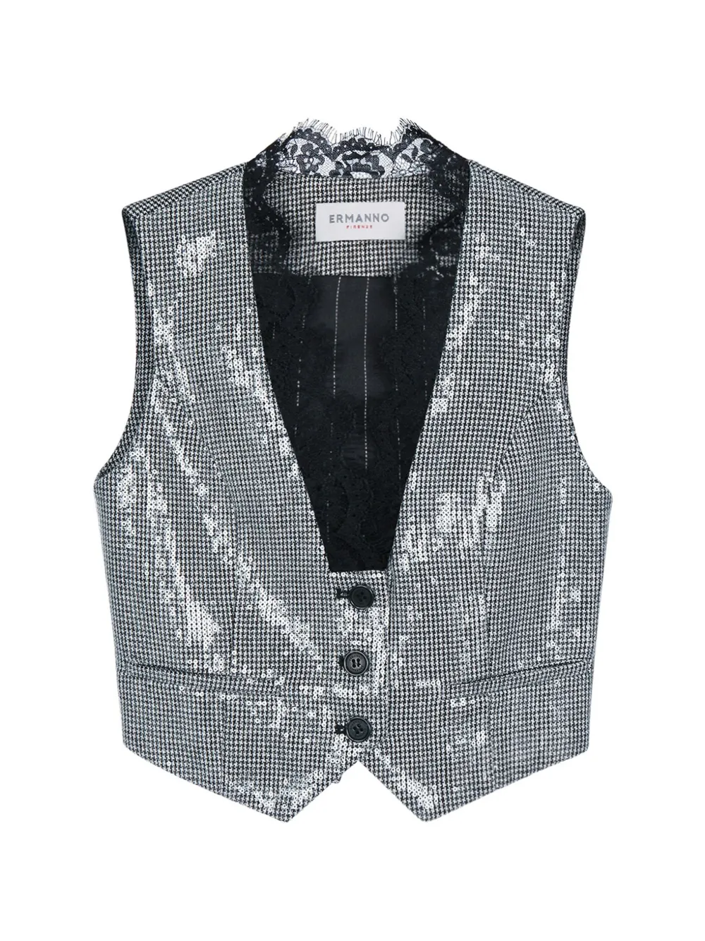 ERMANNO FIRENZE sequin-embellished lace-trim gilet jacket Zwart