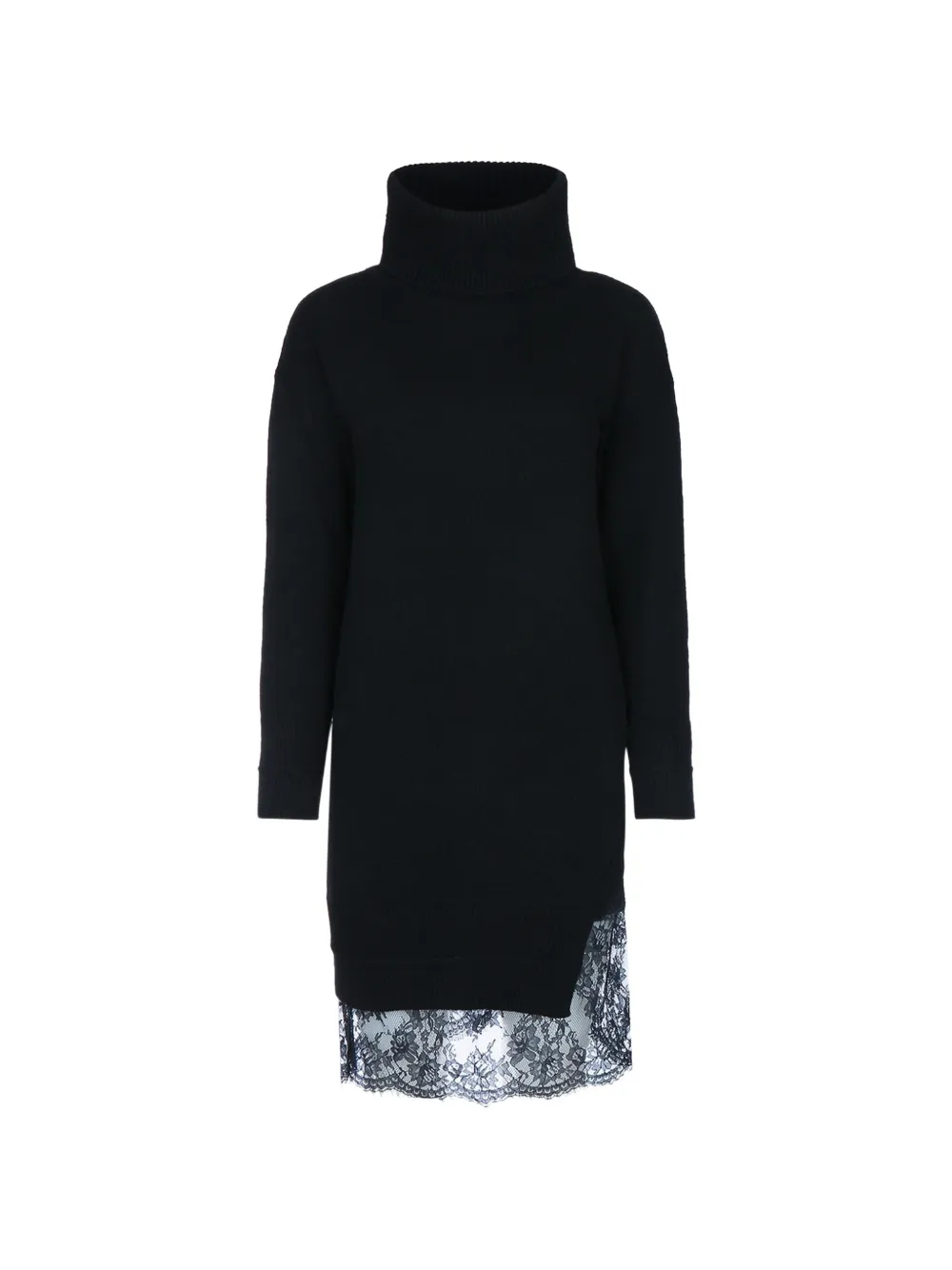 ERMANNO FIRENZE lace-trim roll-neck midi dress - Nero