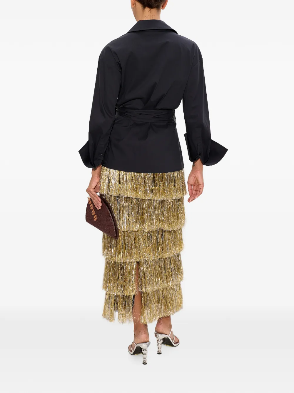 Simon Miller Liv metallic-fringe midi skirt Goud