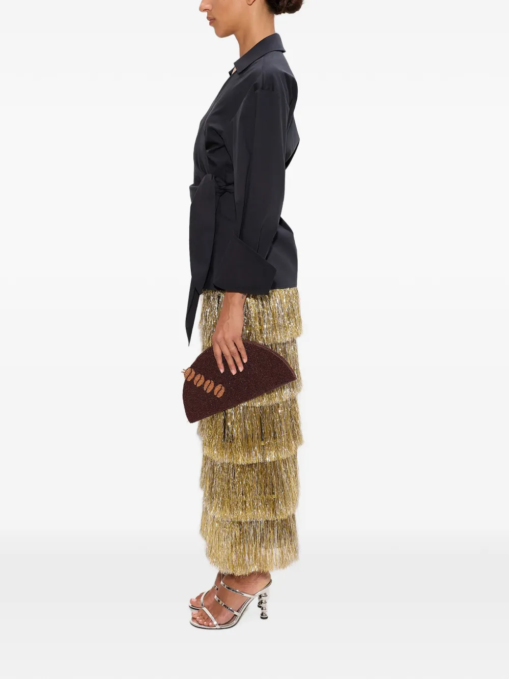 Simon Miller Liv metallic-fringe midi skirt Goud