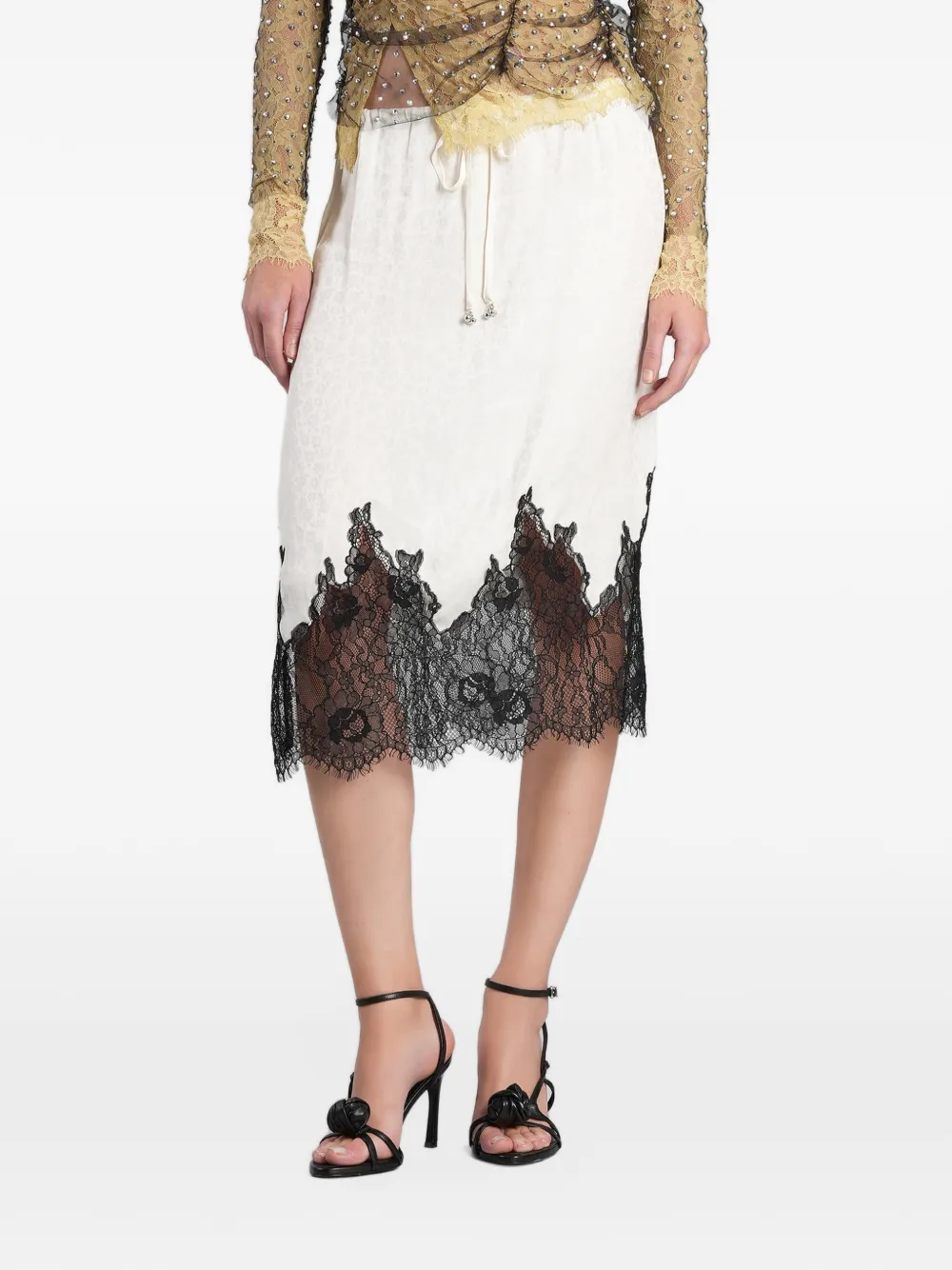SIEDRES Nell lace-trim side-slit midi skirt - Nude