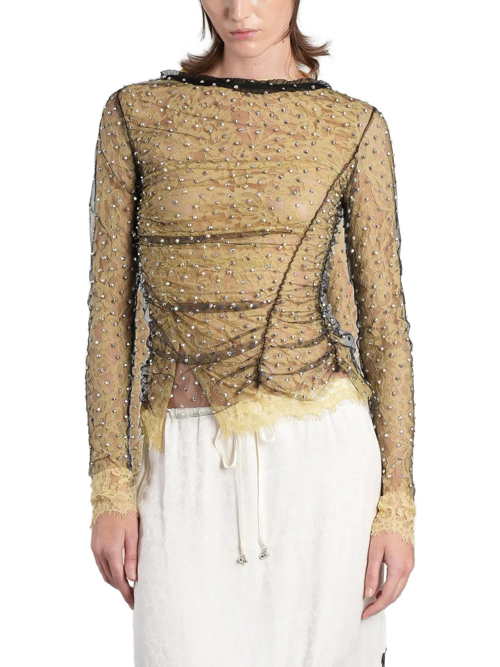 SIEDRES Faye crystal-embellished ruched top - Nero