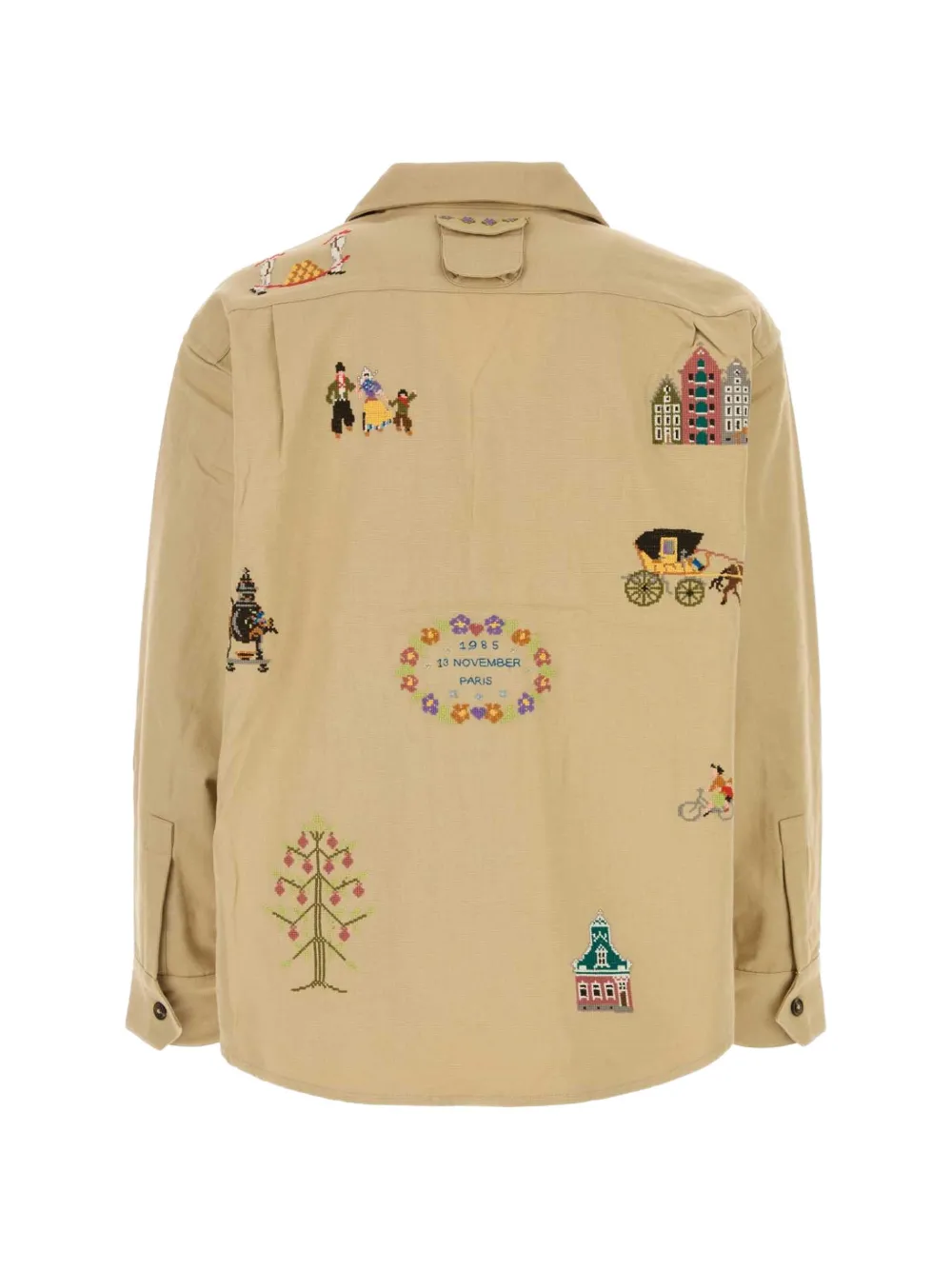 Baziszt Tusken shirtjack met borduurwerk en katoenen print Beige