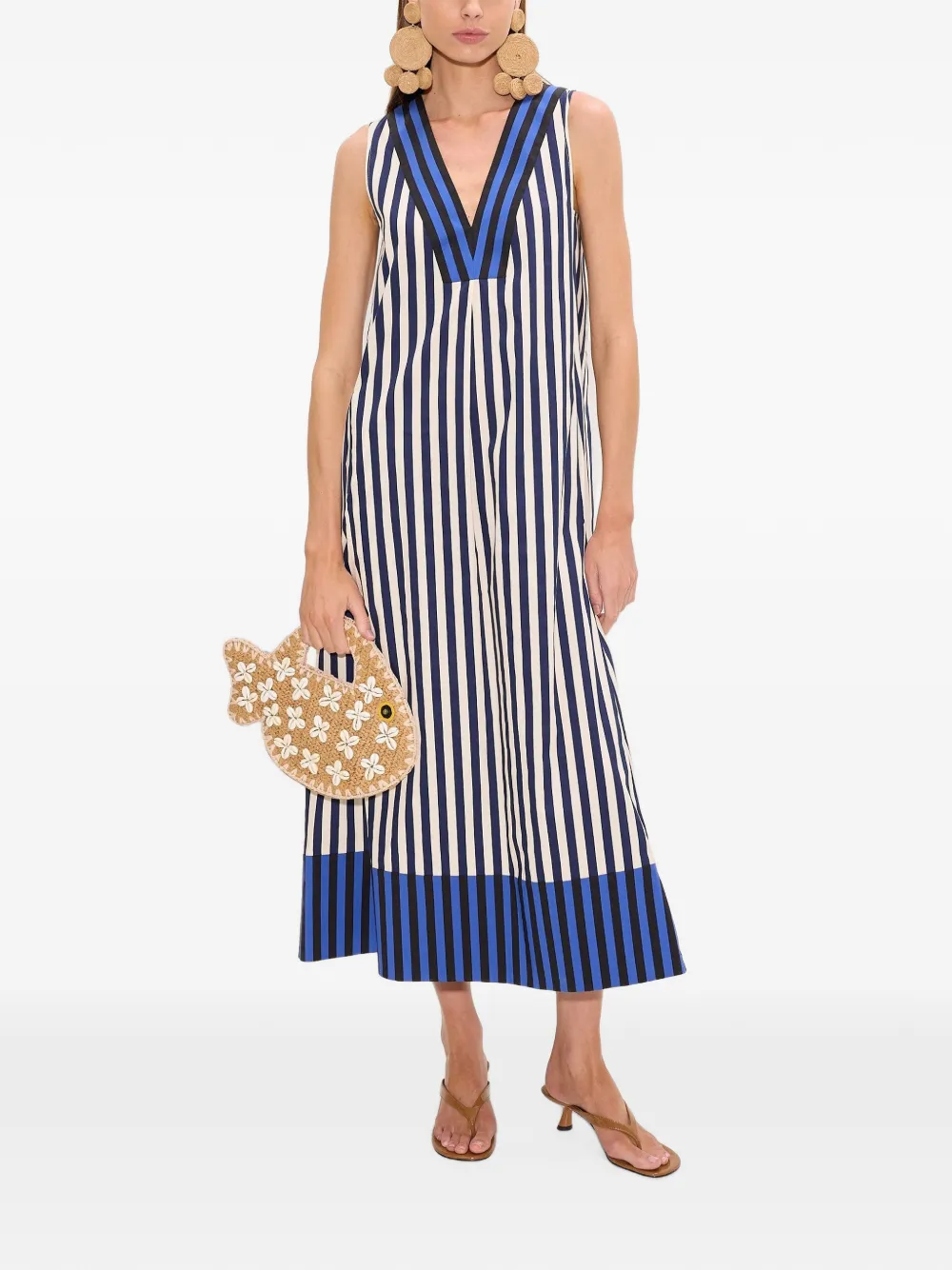 Simon Miller Mar gestreepte poplin midi-jurk Beige