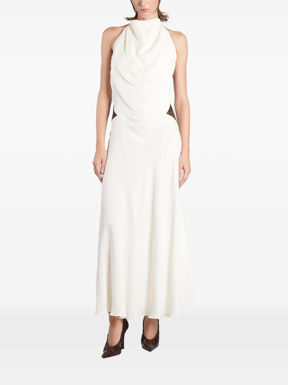 SIEDRES Jeanne halterneck cowl-front maxi dress - Neutrals