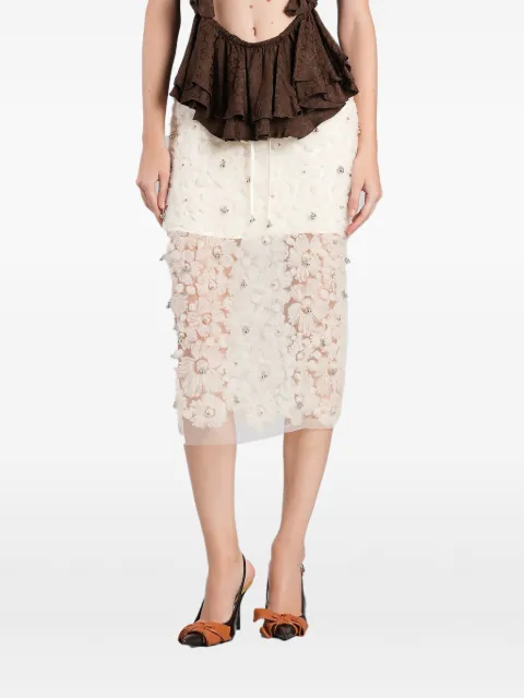 SIEDRES Siam floral-appliqué beaded midi skirt