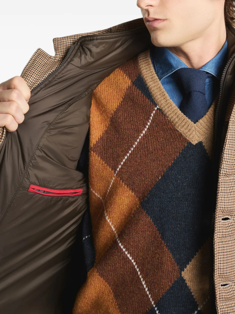 Fay Gewatteerd jack met pied-de-poule-print Bruin