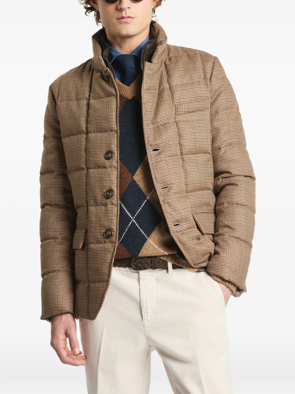 Fay Gewatteerd jack met pied-de-poule-print Bruin