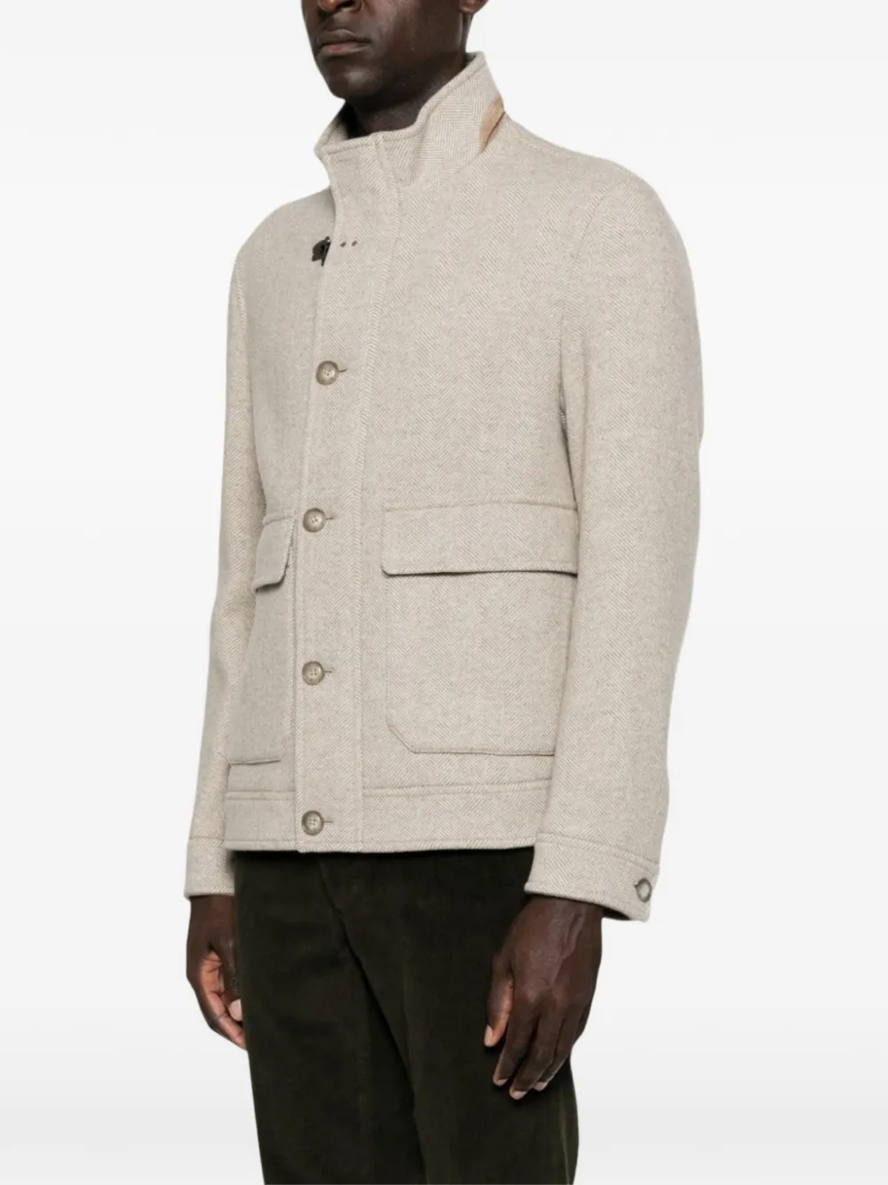 Fay herringbone-pattern hook-fastening coat Beige