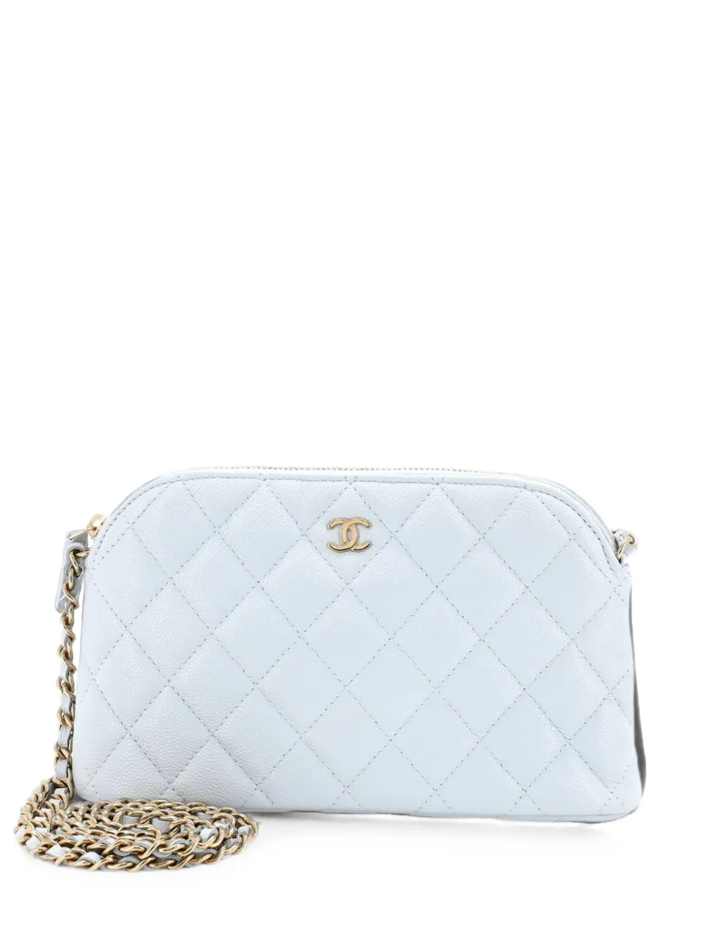CHANEL Pre-Owned CC Dome Zip Clutch with Chain Quilted Caviar Small shoulder bag - Blu