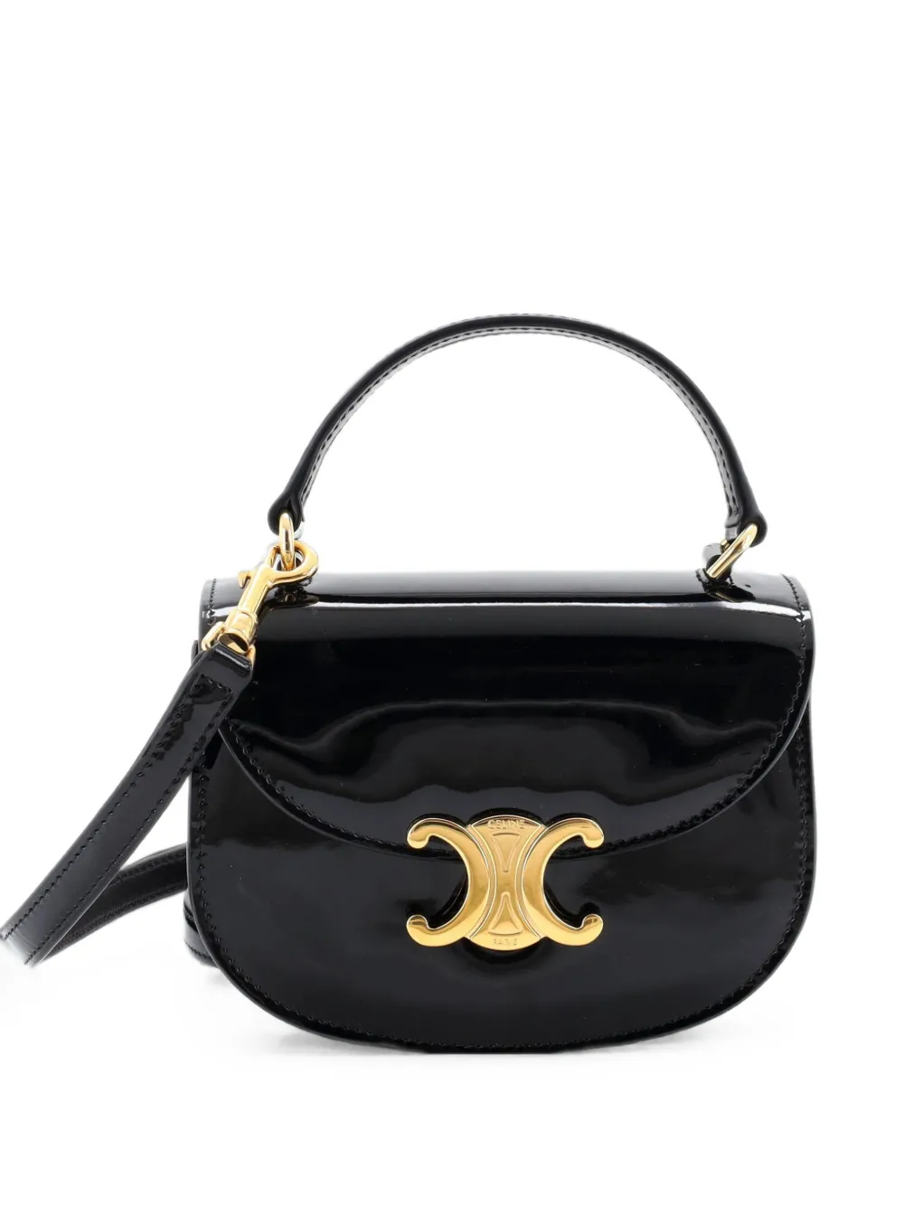 Celine Pre-Owned Triomphe Besace Clea Top Handle Flap Bag Patent Mini satchel - Noir