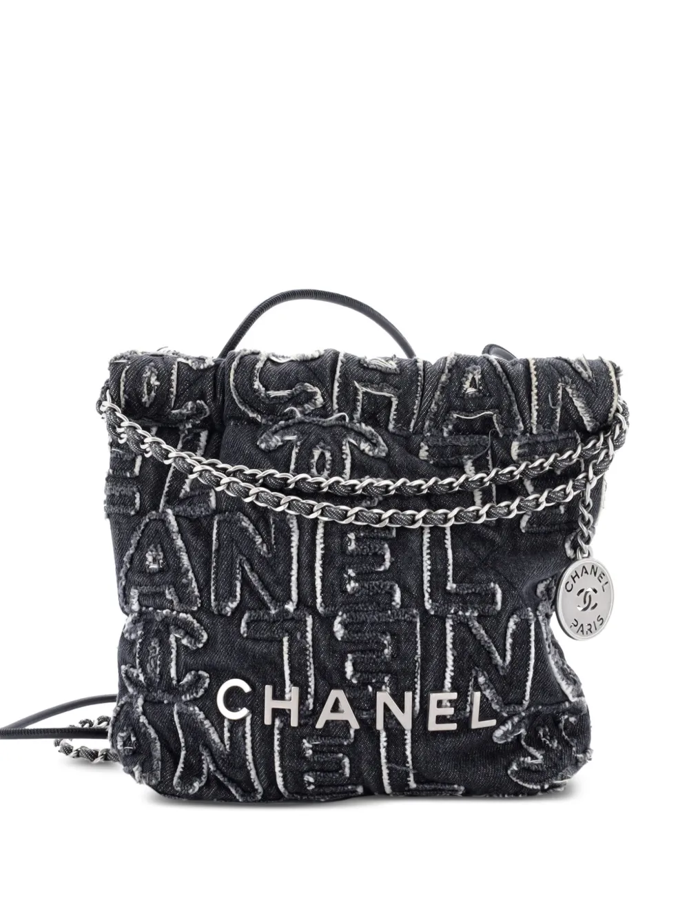 CHANEL Pre-Owned 22 Chain Fringed Logo Quilted Denim Mini hobo bag - Nero