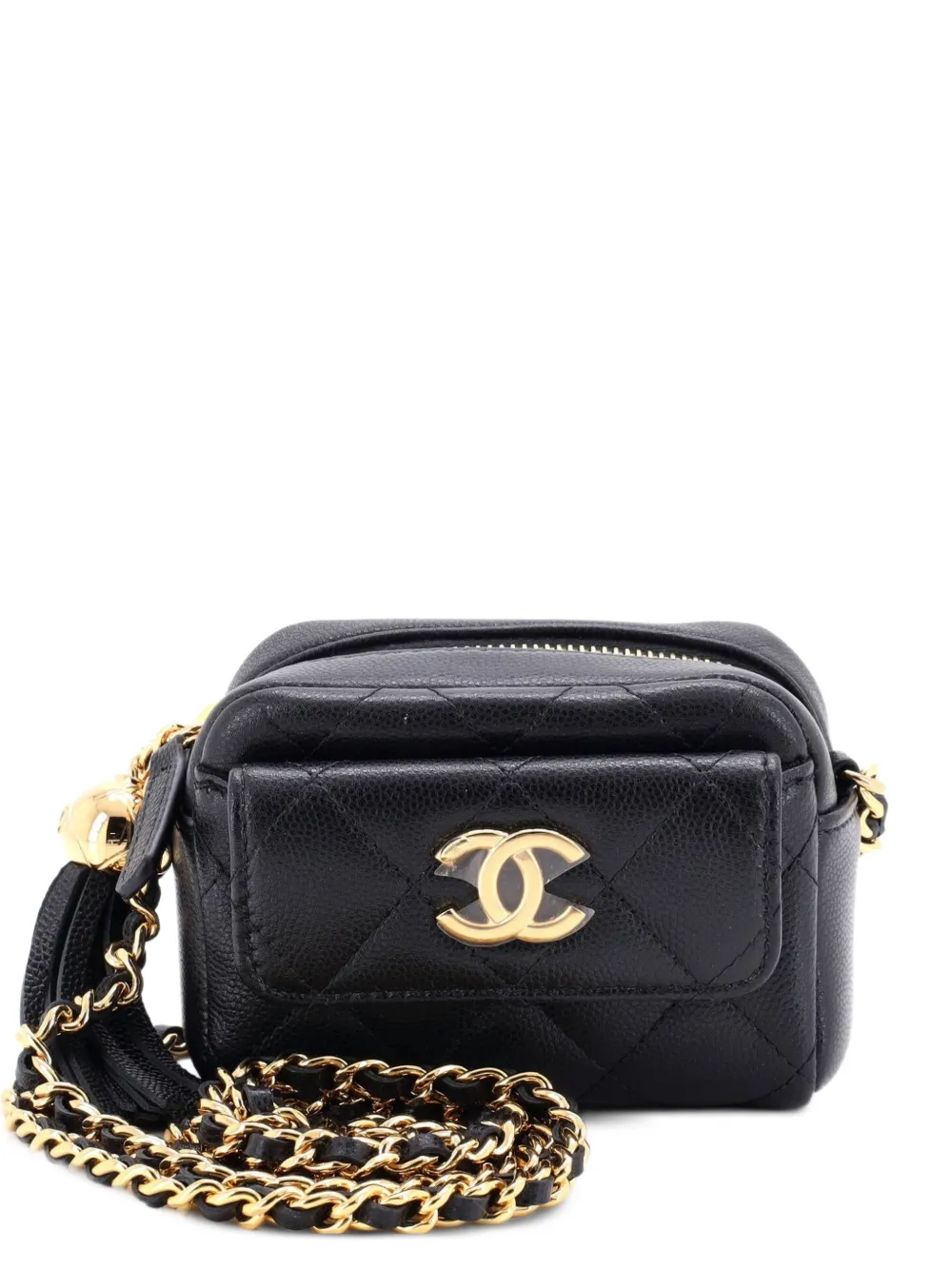 CHANEL Pre-Owned Paris-Hangzhou Tassel Camera Case Quilted Caviar Mini crossbody bag - Nero