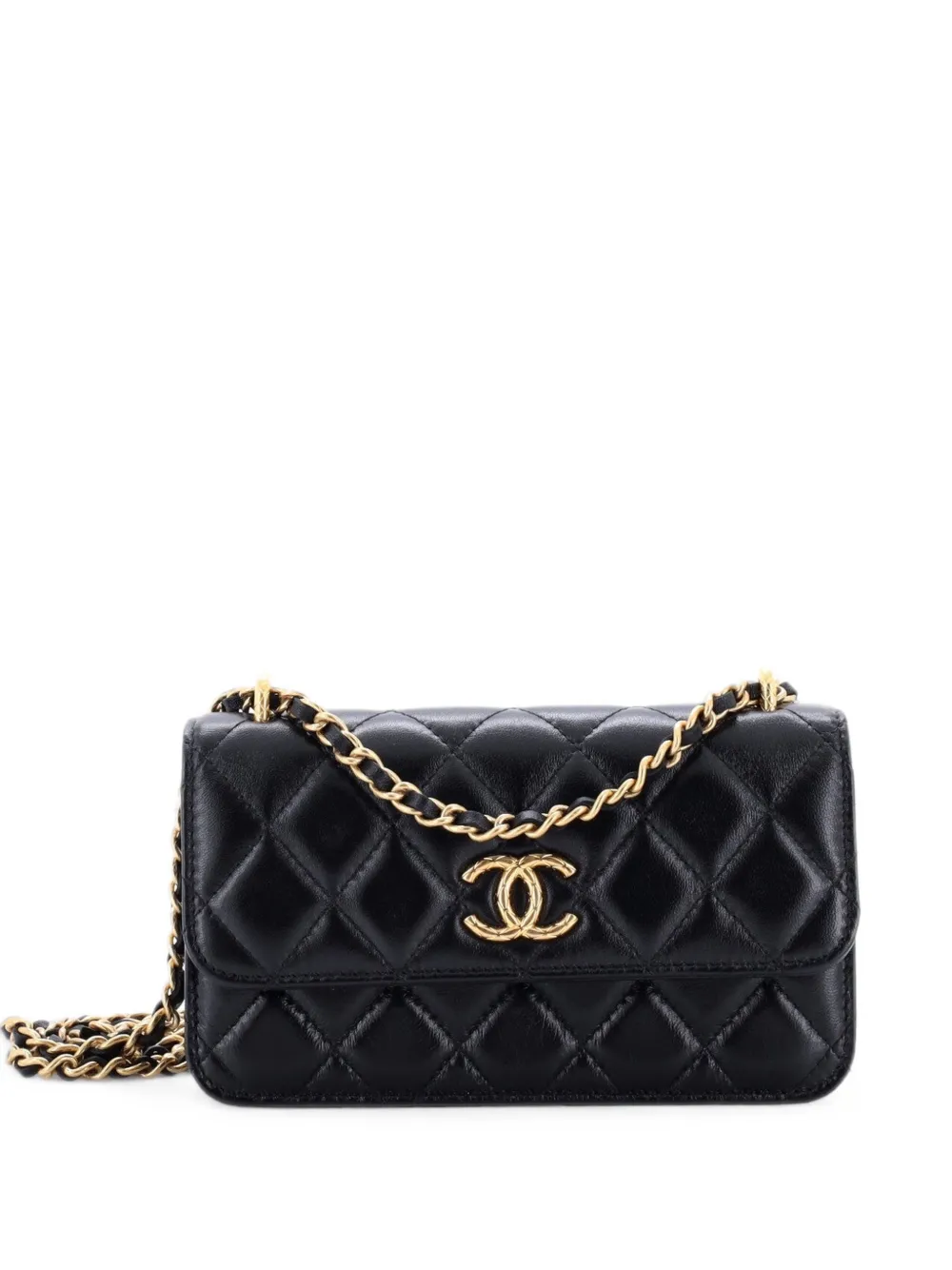 CHANEL Pre-Owned CC Flap Phone Holder with Chain Quilted Lambskin Mini shoulder bag - Nero