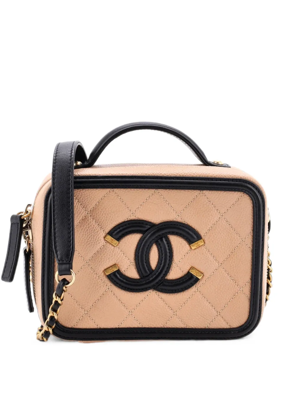 CHANEL Pre-Owned Filigree Vanity Case Quilted Caviar Small satchel - Nero