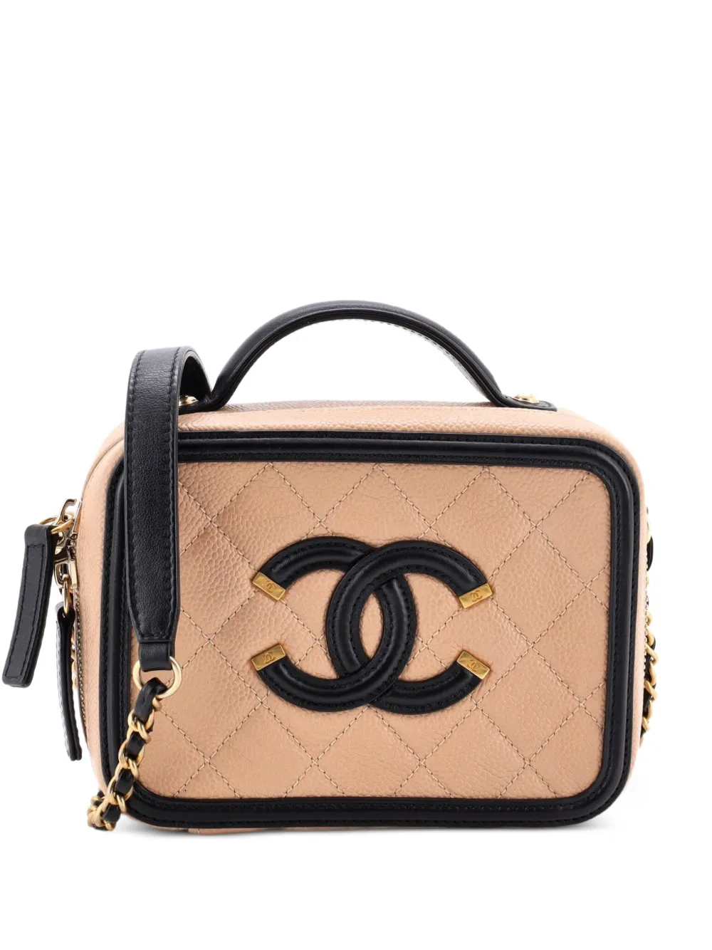 CHANEL Pre-Owned Filigree Vanity Case Quilted Caviar Small satchel - Nero