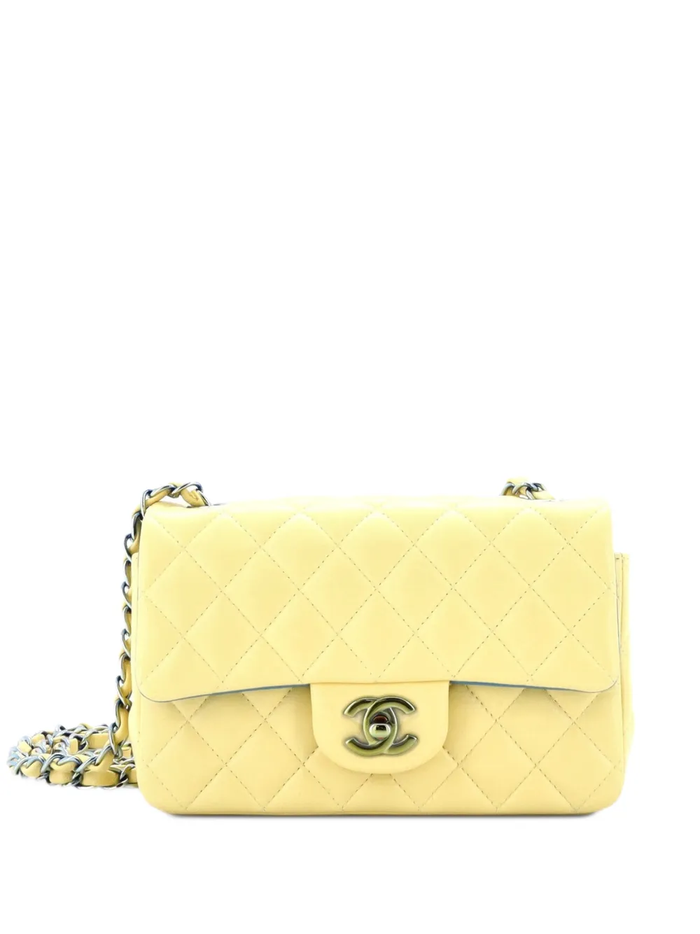 CHANEL Pre-Owned Classic Single Flap Bag Quilted Lambskin with Rainbow Hardware Mini crossbody bag - Giallo