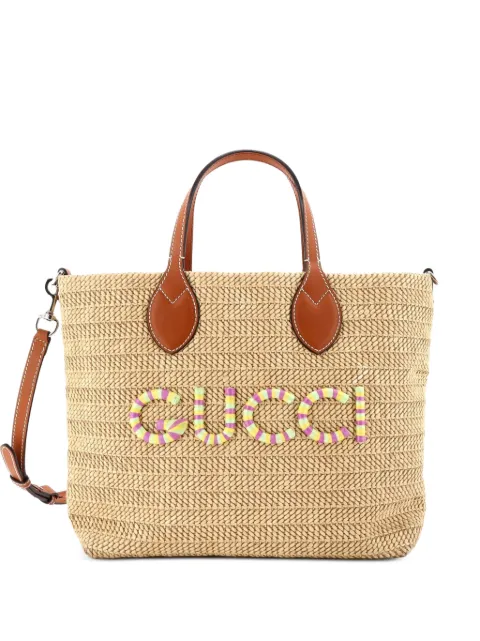 Gucci Pre-Owned petit sac cabas en raphia à plaque logo