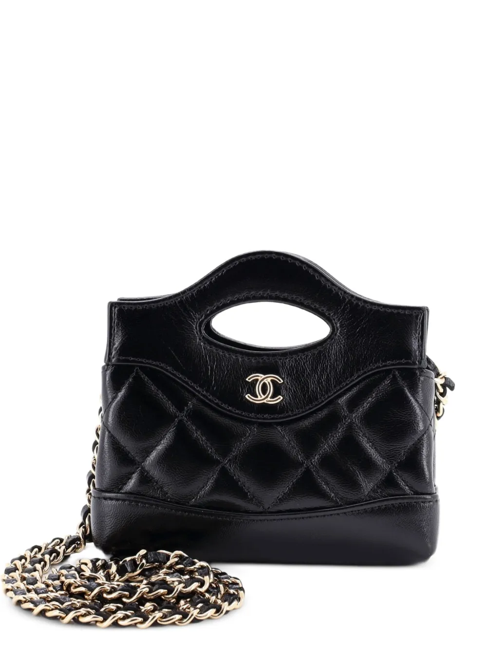 CHANEL Pre-Owned 31 Shopping Bag Clutch with Chain Quilted Shiny Crumpled Calfskin Nano crossbody bag - Nero