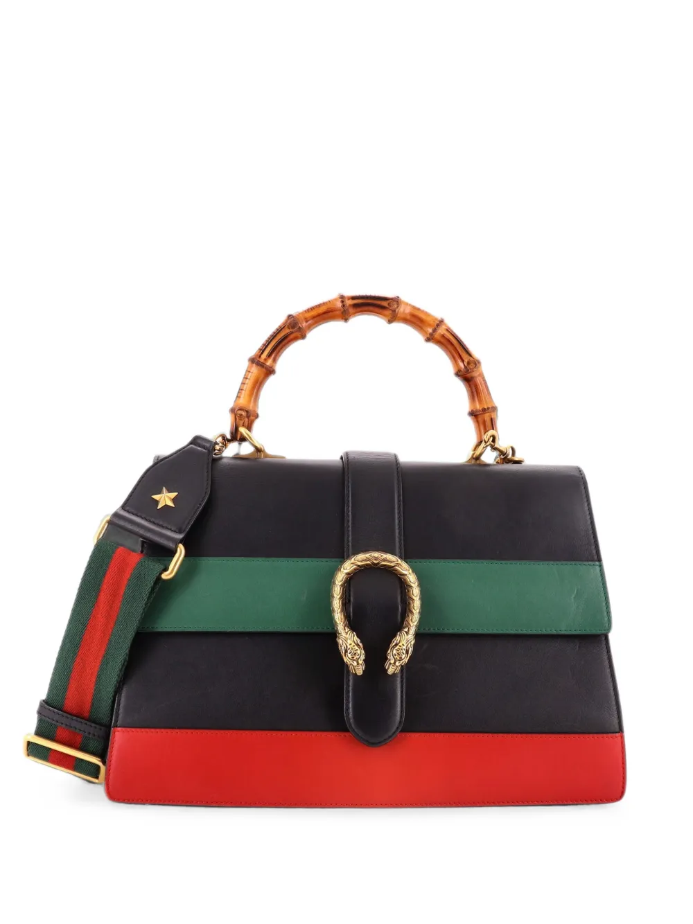 Gucci Pre-Owned Dionysus Bamboo Top Handle Bag Colorblock Leather Large satchel - Nero
