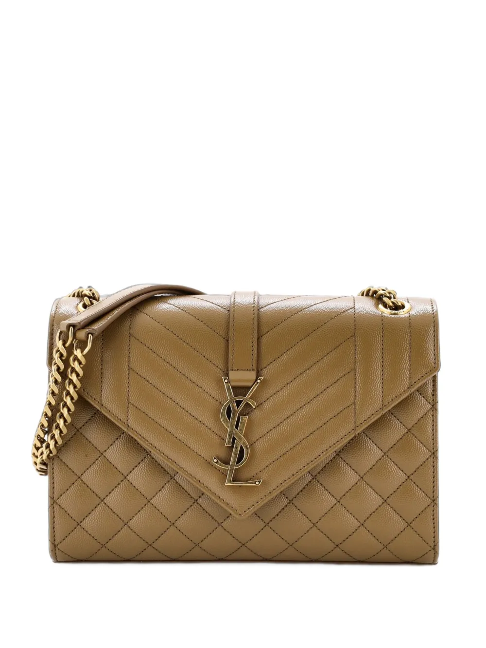 Saint Laurent Pre-Owned Classic Monogram Envelope Satchel Mixed Matelasse Leather Medium shoulder bag - Marrone